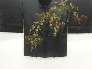 大正ロマン　漆垣きに花模様織出し一つ紋絵羽織